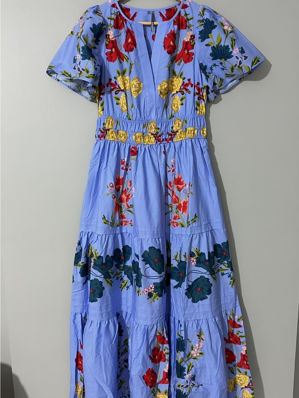 Anthropologie summerset Blue Floral Tiered Midi Dress - Picture 7 of 9
